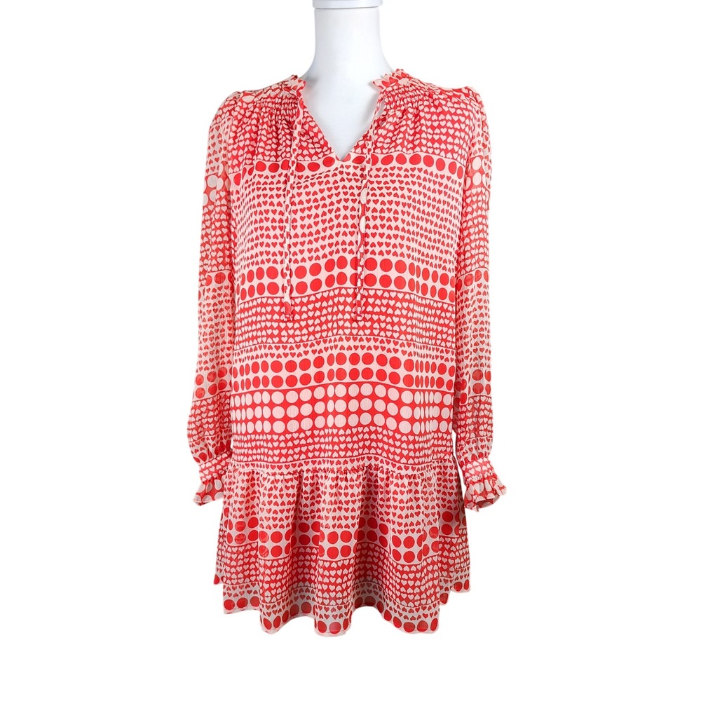 LOFT Shift‎ Mini Dress Womens XXS Red White Heart Polka Dot Flounce Casual Party